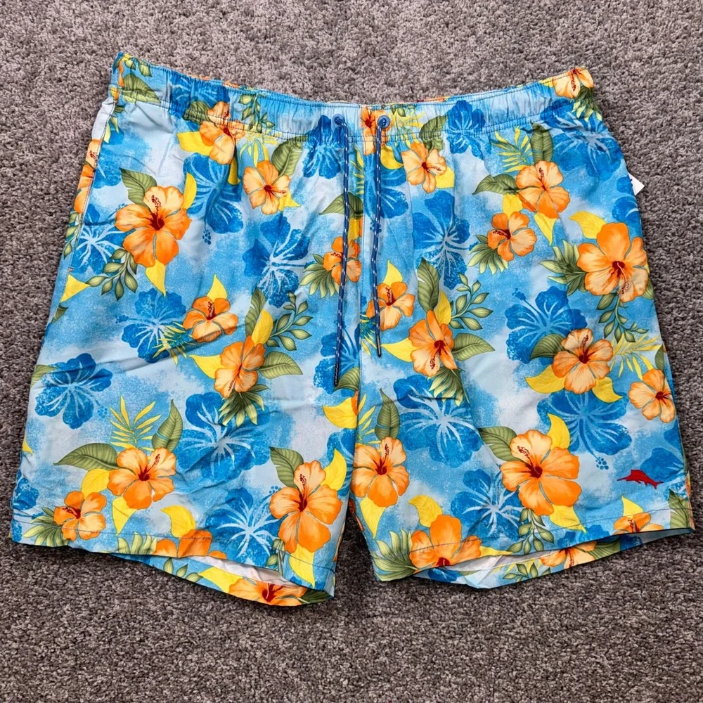 Tommy Bahama Relax Swim Trunks Mens Tropical Hibiscus Floral Blue XXL NEW
